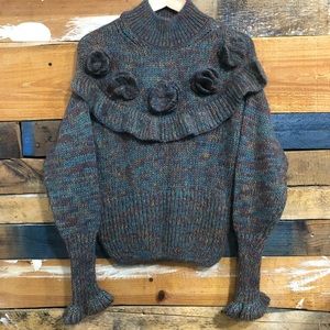 Zara knit sweater Sz S knit flowers